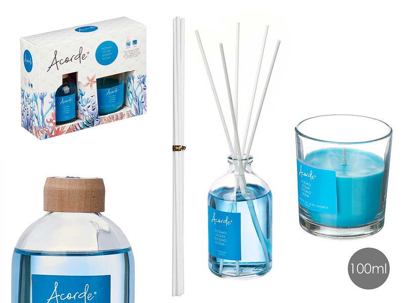 Acorde gavesæt mikado 100ml stearinlys 30h Ocean