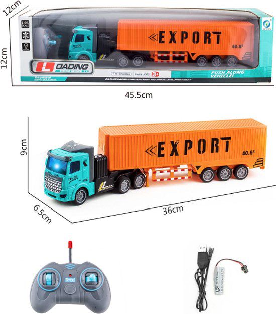 Fjernstyret Trailer Lastbil Med Container 36cm