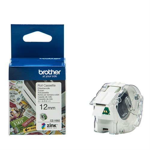 Brother Teksttape Farve CZ-1002 12mm Hvid 5m ⎮ 4977766779289 ⎮ OS_000334 