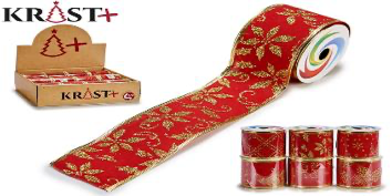 Krist - Gift ribbon Red/Gold Christmas motifs