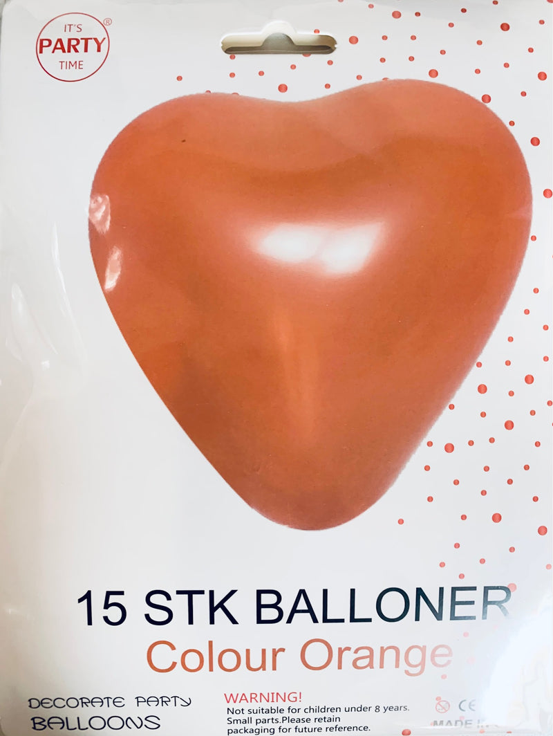 Its Party Time - Hjerte balloner 15stk Orange 30cm - Dollarstore.dk