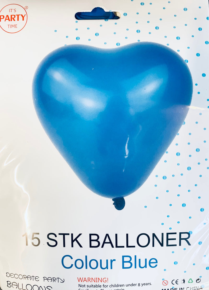 Its Party Time - Hjerte balloner 15stk Blå 30cm - Dollarstore.dk