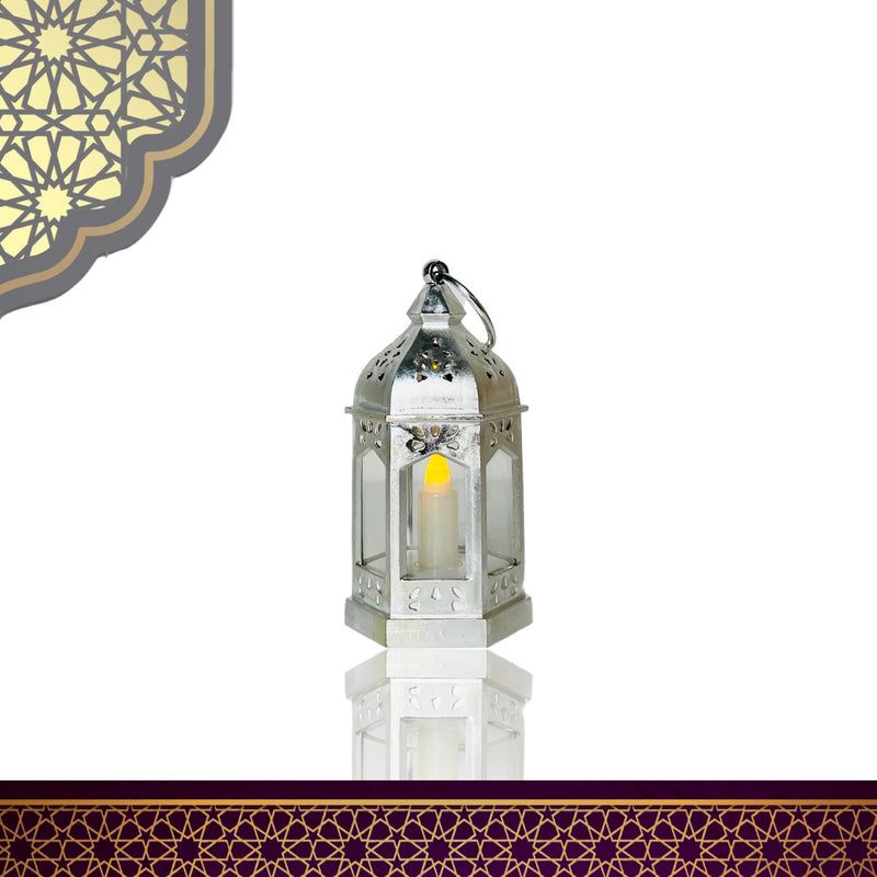 Lantern With LED Candlestick 12cm - Silver