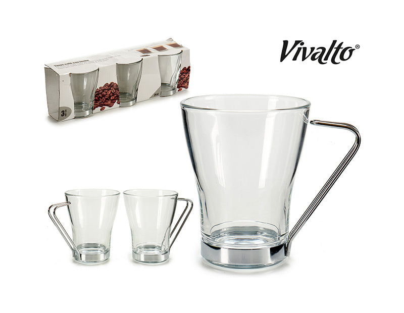 Set 3 glass cups coffee with milk 24cl