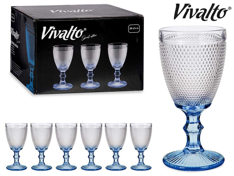 Vivalto - 6 drikkeglas premium design med vandfaldfod Blå 240ml