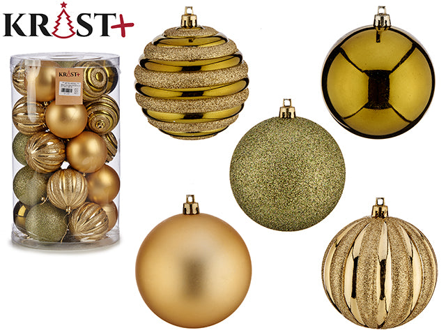 Krist - Set of Christmas baubles mixed 30 pcs a 8 cm Olive to gold