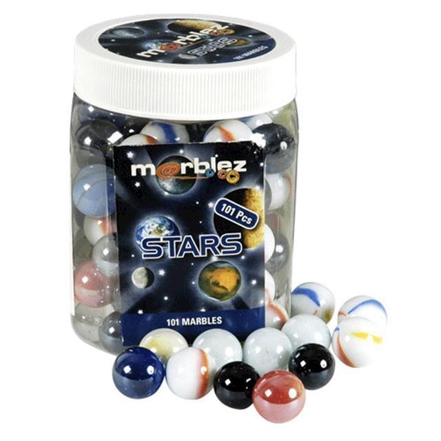 Marblez Stars - Glaskugler i foreskellige størrelser og farver marbles 101stk